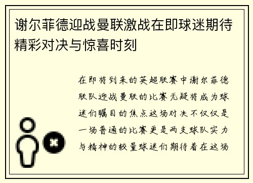 谢尔菲德迎战曼联激战在即球迷期待精彩对决与惊喜时刻